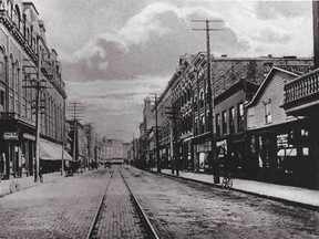 King Street looking east from Fourth Street. The Stone Dry Goods store is the second building from the right.