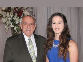 President Dr. John Strasser of St. Clair College poses with Thames Campus President's Medal winner Audrey Ann Van der Zon. She was honoured at Club Lentinas on June 11. (Don Robinet/Chatham This Week)