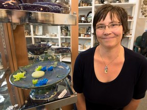 Parkland Potters Guild member Tammy Parks-Legge exhibits her latest work on the feature display station at the Crooked Pot Gallery in Stony Plain on Thursday, June 4. - Yasmin Mayne, Reporter/Examiner