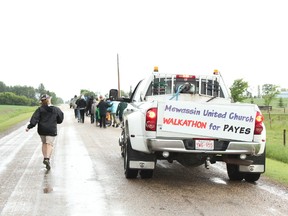 Thirty dedicated walkers participated in an annual walkathon for PAYES (now known as CEYS) to raise money and awareness for youth at risk in the tri-area on June 28, 2014. The route starts west of Stony Plain and is 5.5 kilometres long. To participate this year, email 
graeme@ceysuccess.com for more information. - Karen Haynes, File Photo