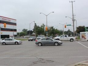 A 17-year-old male was critically injured after his bicycle collided with a car in the intersection at Wellington Rd. and Bradley Ave. Saturday morning. DALE CARRUTHERS / THE LONDON FREE PRESS