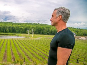 Sandor Johnson, owner of Potter Settlement Artisan Winery stands on a hill overlooking his grape fields last Monday in Tweed. The winery is the first of its kind in the Hastings area. Tim Miller/The Intelligencer