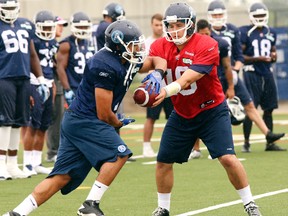 Mitchell Gale (right) is best known as the Argos’ short-yardage quarterback. (Dave Thomas/Toronto Sun)