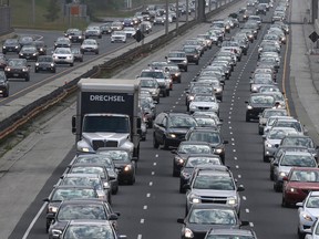 Traffic congestion on the Gardiner Expressway. (Toronto Sun files)