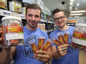 Barry (l) and Martin Pacak of Gorilla Jack Supplements display their locally made Yahoo Bars.