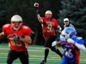Quarterback Pat Wright and the Sarnia Imperials completed a 17-14 come-from-behind victory over the Sudbury Spartans Saturday at home. Sarnia will put its 3-0 record on the line next Saturday when it hosts the Ottawa Invaders at Norm Perry Park at 7 p.m. (Sarnia Observer File Photo)