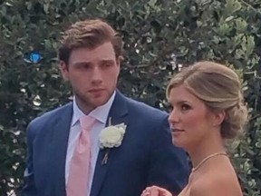Bobby Ryan and wife Danielle Rhodes at their wedding in Ojai, Calif., Saturday. (Twitter)