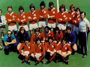Jack Brand (middle row, second from left) and Kevin Grant (back row, sixth from the left) pose with the 1976 Canadian Olympic soccer team that nearly upset the powerful Soviets. (SOCCER CANADA)