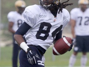 Ja-mes Logan, #84, during a workout at the CFL Winnipeg Blue Bombers training camp in Winnipeg.   Thursday, May 28, 2015. Chris Procaylo/Winnipeg Sun/Postmedia Network