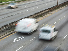 Pan Am Games HOV lane markings on the QEW at Cawthra Rd in Mississauga coming apart on Monday June 15, 2015. (Ernest Doroszuk/Toronto Sun)