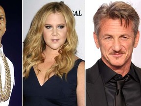 From left to right: Jay-Z, Amy Schumer and Sean Penn. (WENN.COM photos)