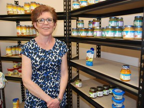 JESSICA LAWS/FOR THE INTELLIGENCER
The Good Baby Box Food Drive has bare shelves but Bev Heuving, program co-ordinator for the Community Development Council of Quinte in Belleville, is optimistic they will reach the goal of 5,000 baby food jars in its current food drive.