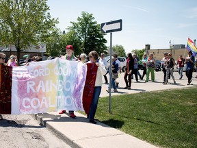 Members of the Oxford County Rainbow Coalition on the International Day Against Homophobia and Transphobia Thursday May 14, 2015 in Woodstock. (Woodstock Sentinel-Review file photo)