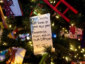 A letter to Santa attached to a Christmas Tree.

David Bloom/Postmedia Network