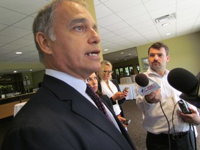 Via Rail CEO Yves Desjardins-Siciliano speaks to reporters on Wednesday June 17, 2015 at a luncheon in Sarnia, Ont. Via announced it is working to expand rail service in Sarnia, beginning in 2016 with additional runs to London. (Paul Morden/Sarnia Observer/Postmedia Network)