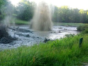 A natural gas leak occurred in a pond at the Indian Hills Golf Club in Lambton Shores, Ont., June 17, 2015. (LYNDA HILLMAN-RAPLEY/Postmedia Network)