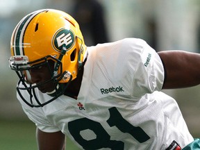 Eskimos receiver Devon Bailey, shown here at 2014 training camp, said it was good to get back into the swing of things on Wednesday. (Perry Mah, Edmonton Sun)