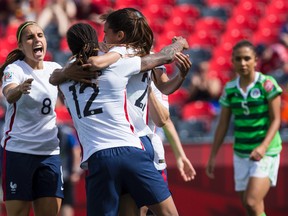 France celebrates one of their five unanswered goals against Mexico during action at the FIFA Women's World Cup Canada 2015 at Lansdowne Stadium in Ottawa on June 17, 2015. Errol McGihon/Ottawa Sun/Postmedia Network