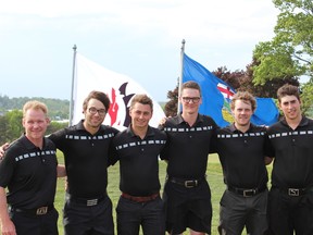 Robin Stewart, left, shown here with the U of A men's team at the 2015 university championships in Guelph, Ont., will coach the national women's team at the summer university games in South Korea. (Golf Canada)