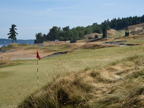 General view of the 16th hole during practice rounds at Chambers Bay where the U.S. Open will be held. (John David Mercer-USA TODAY Sports)