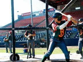 Boise Hawks left fielder Trevor Gretzky takes part in batting practice game at Nat Bailey Stadium in Vancouver, B.C., during a five-game minor league baseball series against the Vancouver Canadians in July 13, 2013. (Photo courtesy of Boise Hawks)