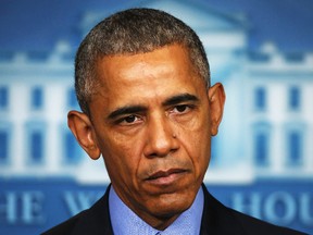 U.S. President Barack Obama delivers remarks in reaction to the shooting deaths of nine people at a church in Charleston, S.C., from the podium in the press briefing room of the White House in Washington, D.C., June 18, 2015. (JONATHAN ERNST/Reuters)