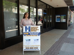 SARAH HYATT/THE INTELLIGENCER
Housing counsellor Kristy Ferrill stands outside the Hastings Housing Resource Centre in Belleville.