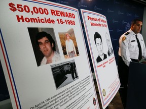 Toronto Police Insp. Peter Moreira unveiled a composite sketch of robbery suspects, and announced police are offering a $50,000 reward in their continued efforts to crack a 35-year-old cold case. (STAN BEHAL/Toronto Sun)