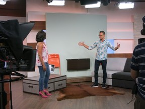 How much space do you need? Yanic Simard on the set of Cityline with Tracey Moore.