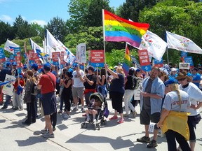 Hundreds of ETFO members gathered to protest an impasse at the collective bargaining table outside OPSBA's annual general meeting at the Westin Trillium House at Blue Mountain Resort on  June 12, 2015 near Collingwood, Ont. (Postmedia Netork file photo)