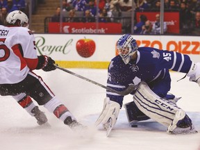 Leafs goalie Jonathan Bernier will be a restricted free agent after this coming season. (JACK BOLAND/Toronto Sun)