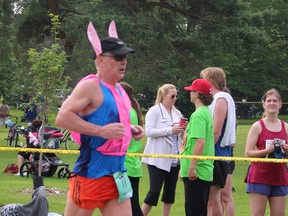 Neil Bowen/ Sarnia ObserverHuron House Boys' Home Run pace bunny Ken Walker finished the 10-kilometre run Sunday. Walker and several other ‘bunnies’ participated in the event, that attracted over 500 people to Mike Weir Park.PHOTO TAKEN SUNDAY, JUNE 21, 2015NEIL BOWEN/ SARNIA OBSERVER/ POSTMEDIA NETWORK