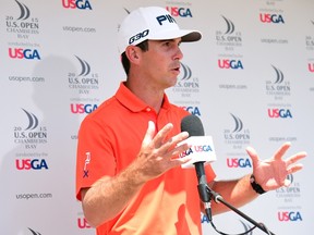 Billy Horschel of the United States talks to the media after his final round of the 115th U.S. Open Championship at Chambers Bay on June 21, 2015 in University Place, Washington.   Harry How/Getty Images/AFP