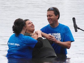 Ryan Byrne/For the Sudbury Star 
Dominica Frometa was one of the nearly 50 people to be baptised during the Plunge in the Park event in Bell Park.