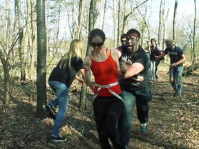 Sarnia is hosting The Running Dead: 5km Zombie Fun Run on Oct. 31 in Canatara Park. Here actors demonstrate in April what the run couldl be like. (Submitted photo)