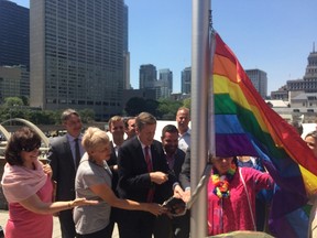 Mayor John Tory at the rainbow flag-raising ceremony at City Hall on Monday, June 22, 2015. (DON PEAT/Toronto Sun)