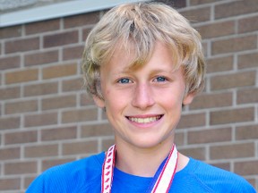 Logan Harmer finished in a tie for first place in the junior boys division at the Avon Maitland District School Board regional elementary school track-and-field championships June 16. He had one first, one second, and one third place finish in three events. ANDY BADER/MITCHELL ADVOCATE