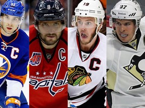 Steven Stamkos, John Tavares, Alex Ovechkin, Jonathan Toews and Sidney Crosby. (QMI Agency/USA Today/AFP)