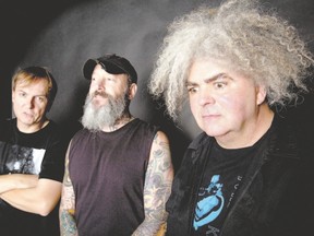 The Melvins, with Dale Crover on drums, Jeff Pinkus, bass and Buzz Osborne on guitar play Call The Office Tuesday.