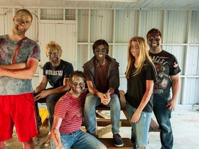 A committee of local zombies discuss how best to capture unsuspecting runners during the upcoming fun run, The Running Dead. From left to right: Tom Fleischer, Austin Kelway, Josh Coutts-Smith, Jamie Welch, Chelsea Fleischer, Jesse Welch.
submitted photo for SARNIA THIS WEEK