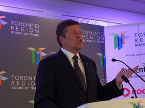 Mayor John Tory speaks at the Toronto Region Board of Trade on Tuesday, June 23, 2015. (MICHAEL PEAKE/Toronto Sun)