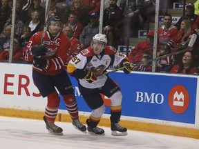 Connor McDavid, right, shown here in the OHL playoffs against the Oshawa Generals, is regarded as the type of dominant player who only comes around once in a generation. (Pete Fisher, Postmedia Network)