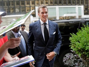 Patriots QB Tom Brady arrives for his appeal hearing at NFL headquarters in New York on Tuesday, June 23, 2015. (Mark Lennihan/AP Photo)