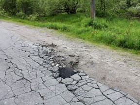 Supplied photo
A resident of Beverly Drive, in the city’s south end, sent two photos to The Star showing a questionable repair job. In the images, a small, fresh patch of black asphalt sits like a yolk within a cracked eggshell. The roadway seems to be disintegrating around the orb.