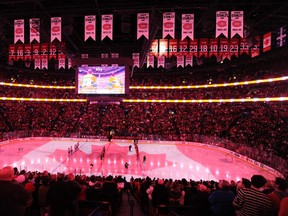General view during the Canadian national anthem before the game between the Toronto Maple Leafs and the Montreal Canadiens at the Bell Centre. Eric Bolte-USA TODAY Sports