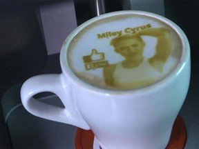 Latte art of Miley Cyrus. (YouTube Screenshot)