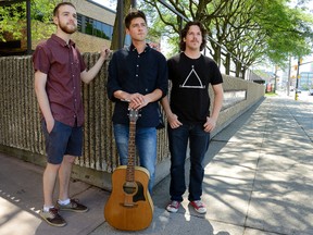 Chris Levesque, left, Luke Roes and Thomas Perquin, members of London alt-pop band Ivory Hours, relax following a taping of Reaney?s Pick at The London Free Press this week. (MORRIS LAMONT, The London Free Press)