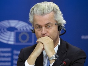 Dutch far-right Party for Freedom (PVV) leader Geert Wilders attends a joint news conference at the European Parliament in Brussels, Belgium, June 16, 2015. Far-right parties announced on Tuesday they had enough support to form an anti-European Union group called "Europe of Nations and Freedoms" in the European Parliament after failing to do so a year ago, a move giving them extra funding, staffing and weight in the EU assembly. REUTERS/Yves Herman