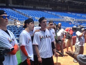 Connor McDavid took batting practice with several other NHL draft prospects at the Miami Marlins facility on Wednesday. (Robert Tychkowski, Edmonton Sun)