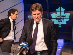 Brendan Shanahan (left) and Mike Babcock will be the two most prominent names among the 16 seated at the Toronto Maple Leafs draft table tomorrow night and Saturday at Sunrise, Fla. (CRAIG ROBERTSON, Toronto Sun)